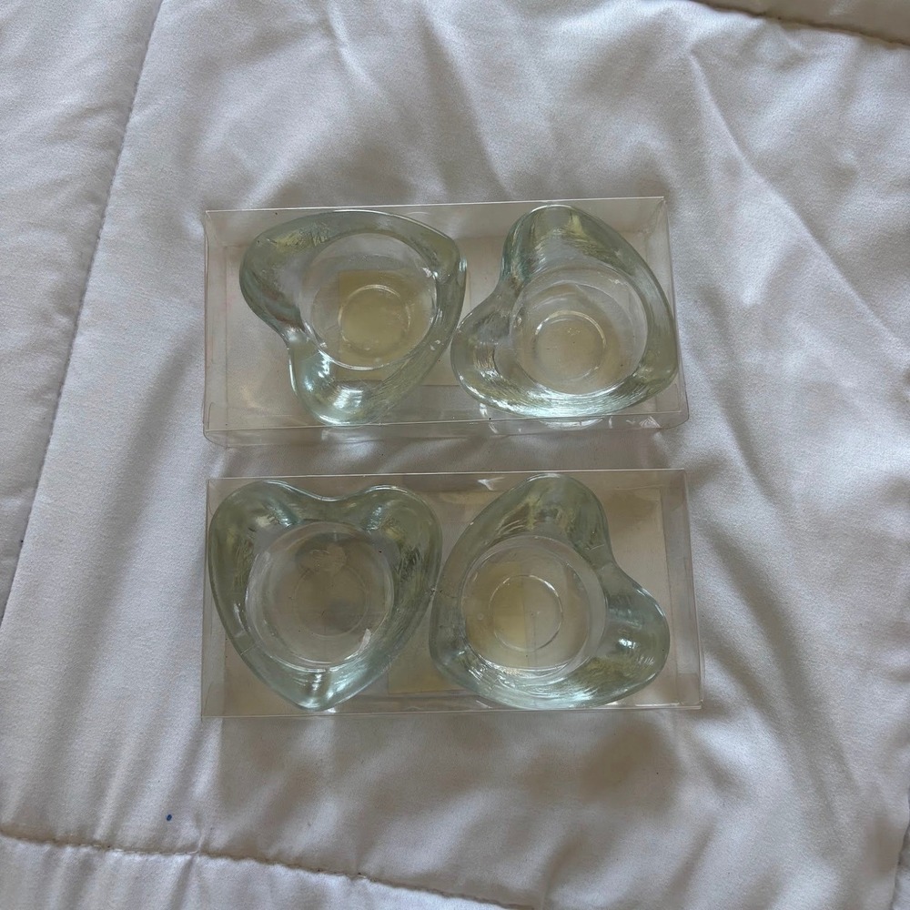 Greenbrier International Clear Glass Heart Tea Light Candle Holders Set of 4